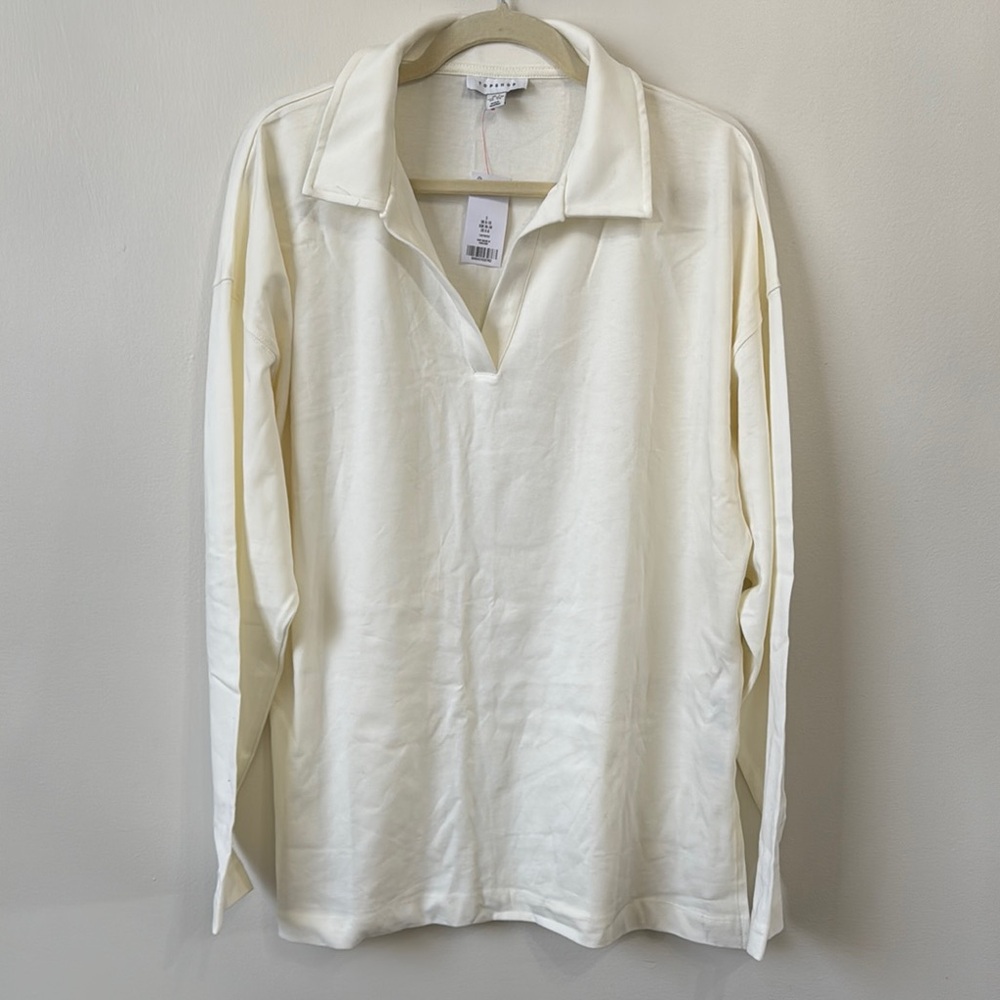 Topshop Oversized Collared Cream Women's Top New with tag long sleeve V Neck - Picture 1 of 9